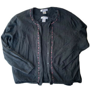 Cherokee Sweater Sz L Cardigan w/ Matching Shirt Black Knit Vintage Womens
